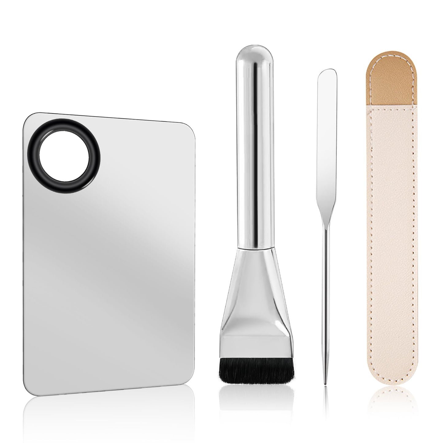 KissDate Makeup Mixing Palette with Foundation Brush for Liquid Makeup and Korean Makeup Spatula, Stainless Steel Makeup Palette Tray Mixer Nail Art Palette Mixing Tray