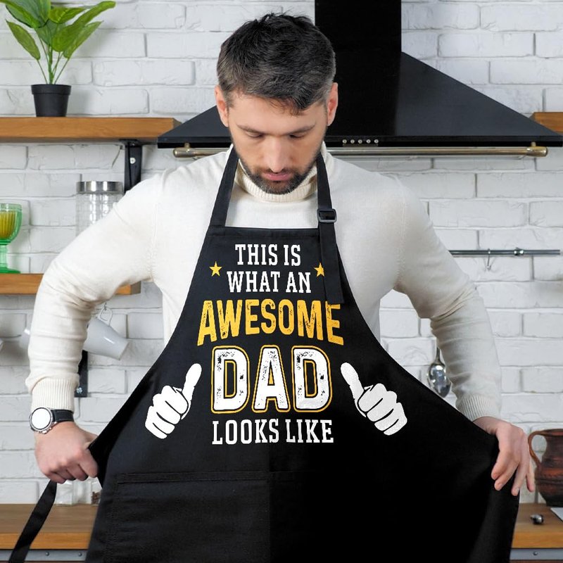 Wrappiness Funny Apron for Men, Dad, Husband - Awesome Dad - Adjustable BBQ Cooking Grilling Chef Apron with Pockets - Gift for Fathers Day Birthday Christmas