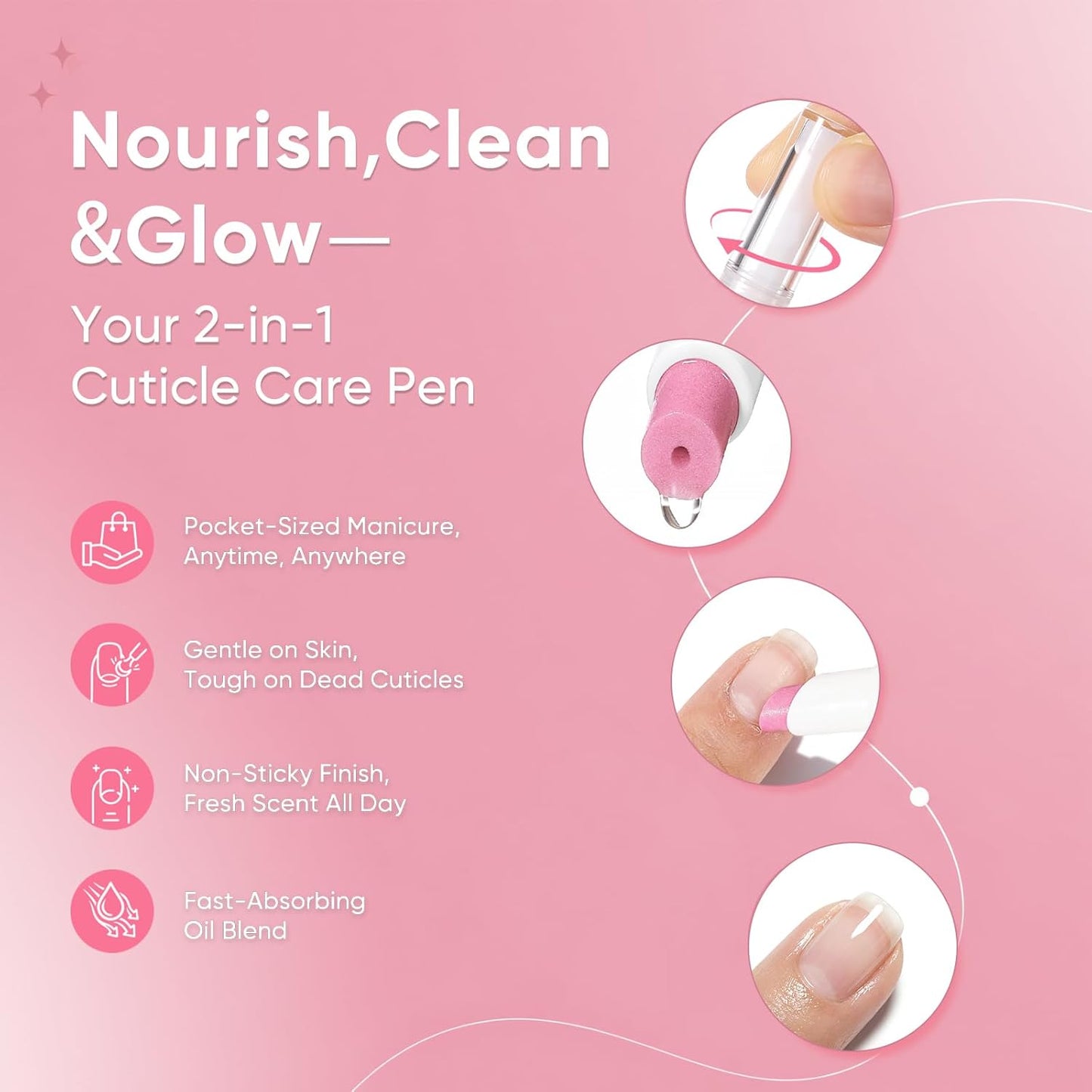 Cuticle Oil Pusher Pen - 2-in-1 Nail Care Tool with Jojoba & Almond Oils | Rose | 2ml