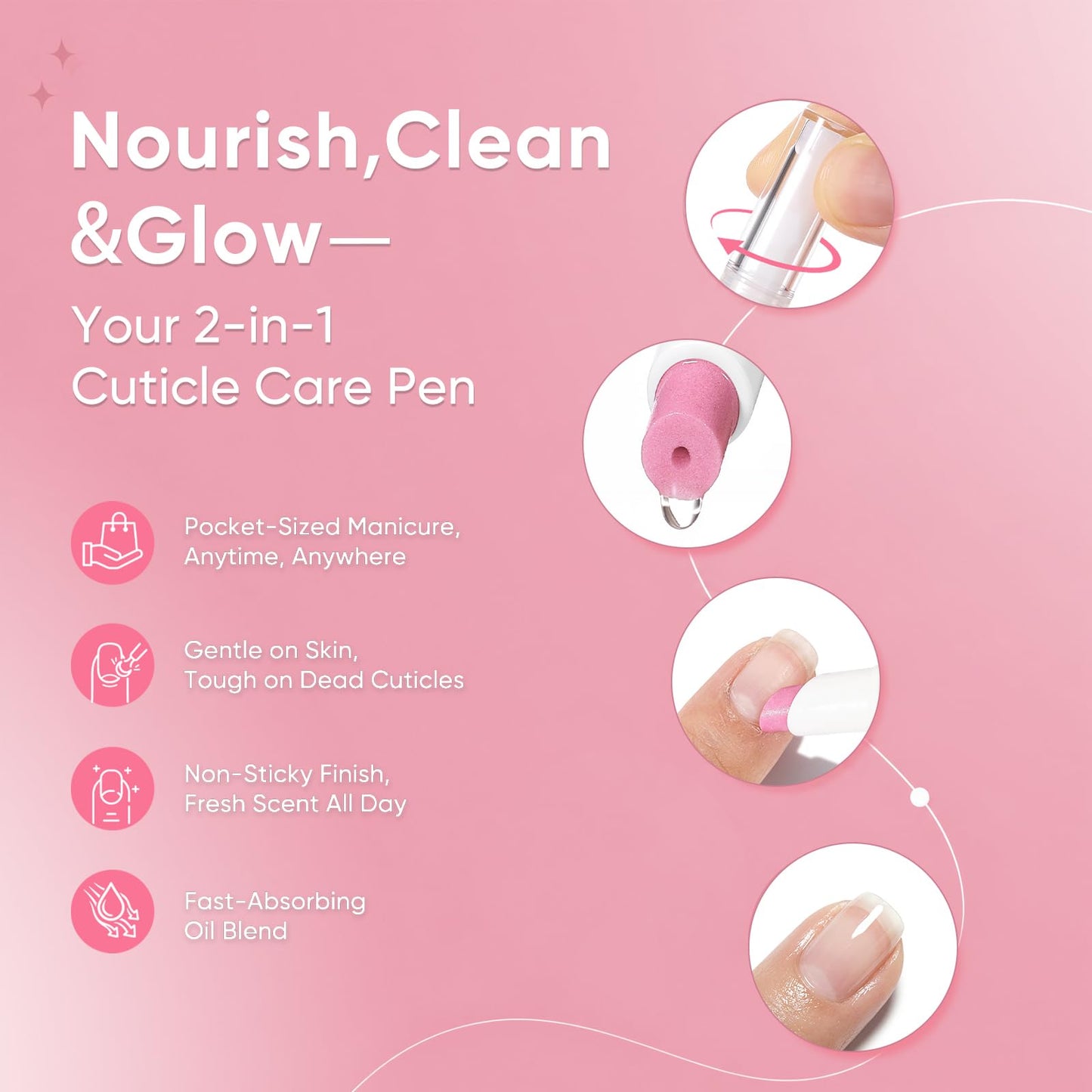 SASSYTIP Cuticle Oil Pusher Pen 2-in-1 Clean & Moisturize | Removes Dead Skin & Dirt from Nail Edges | Nourishing Jojoba & Almond Oils | At-Home or On-the-Go Manicure for Women & Men | Rose | 2ml