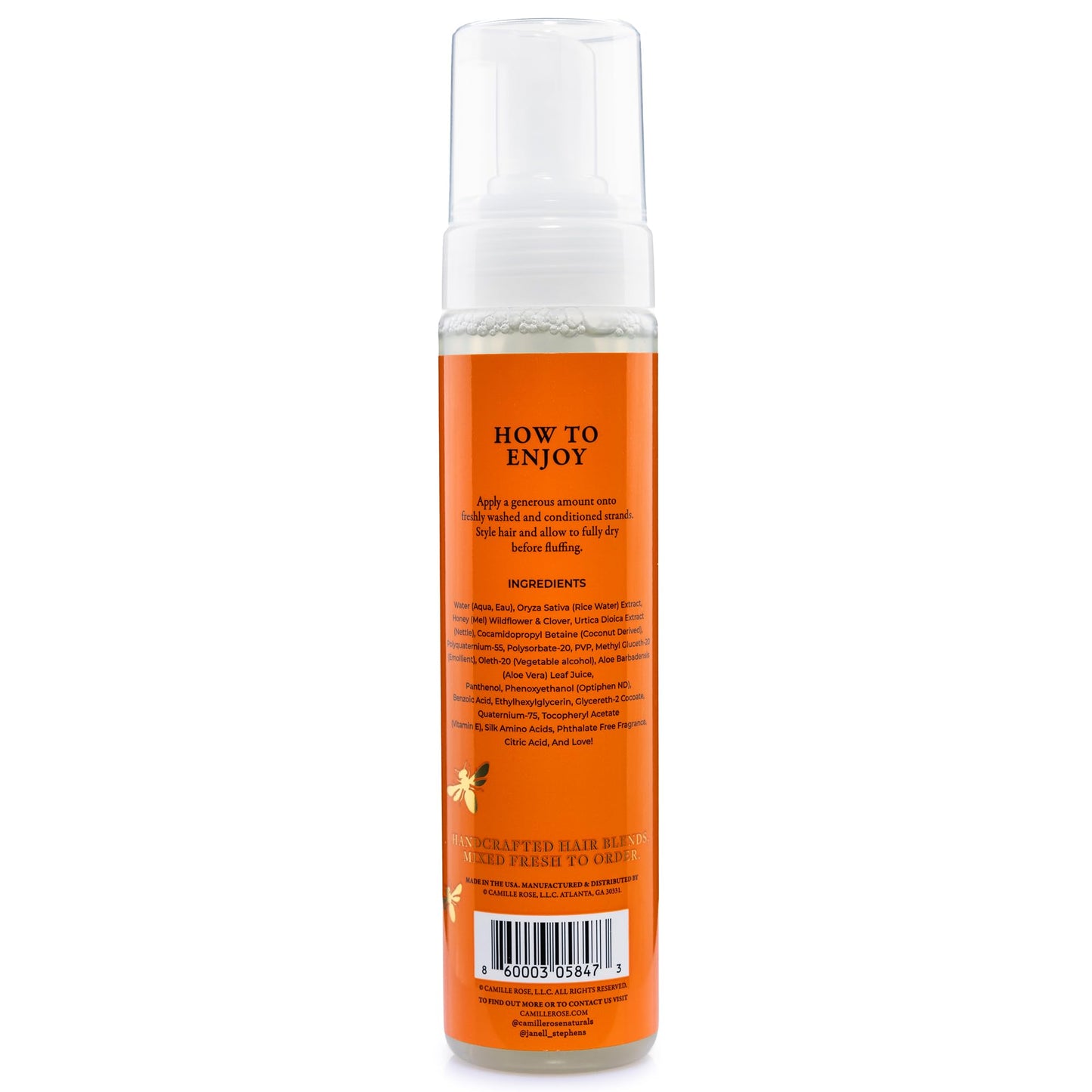 Camille Rose Spiked Honey Mousse – 4-in-1 Hair Styling Mousse with Rice Water for Softness, Strength, Shine, Frizz-Control, 8 Fl Oz