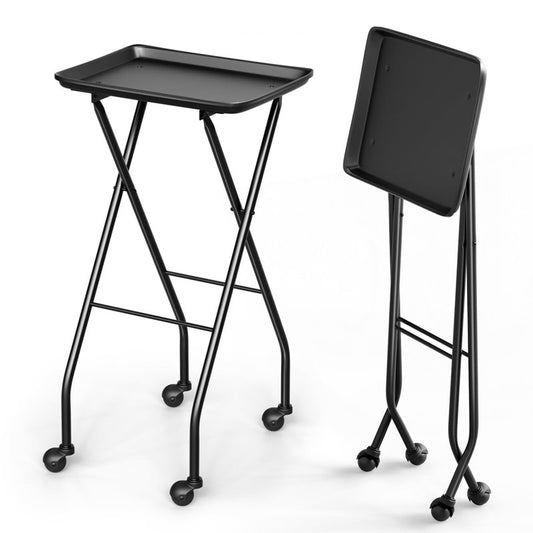 OmySalon Salon Tray on Wheels Folding Color Trays for Salon, Aluminum Tattoo Tray Rolling Trolley Cart Mobile Hair Cart for Stylist Hairdresser, Beauty Spa Service Storage Station