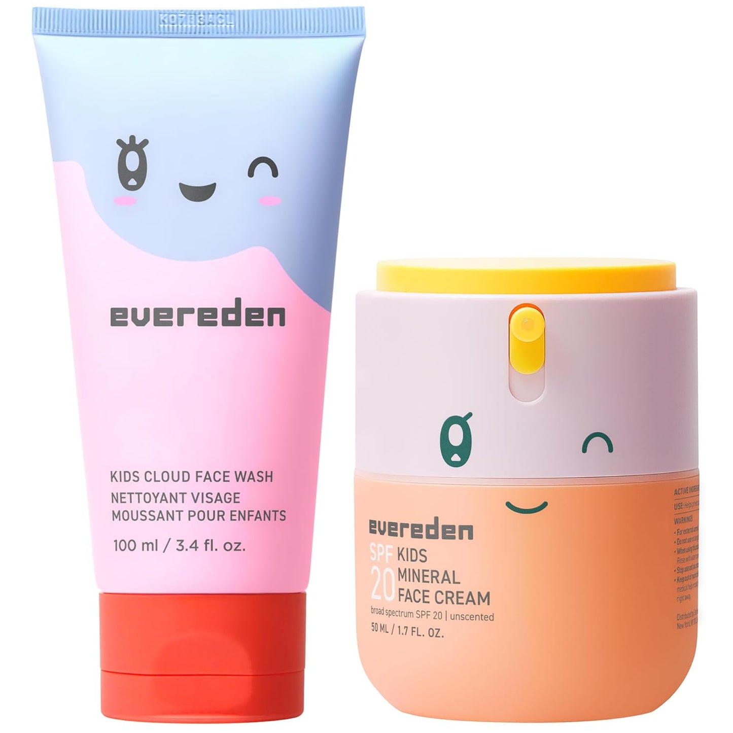 Evereden Kids Face Wash & SPF 20 Cream Set - Dermatologist-Tested Mineral Sunscreen with Zinc Oxide & Vitamin B5 | Gentle for Sensitive Skin, Ages 3+