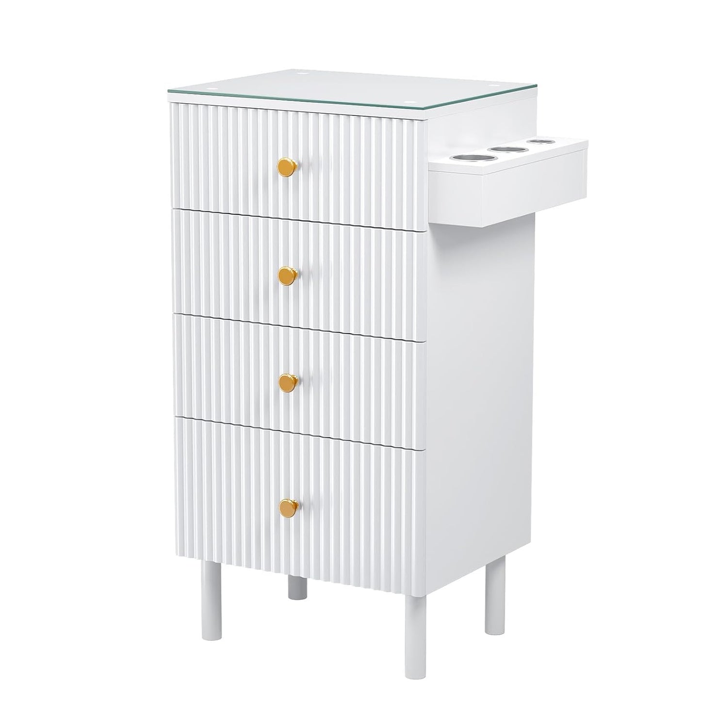 Professional Salon Station - Tempered Glass Top, 3 Drawers, Heat Resistant Tool Holders | Black Barber & Stylist Storage Cabinet