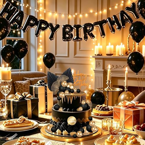 Black Gold Cake Decorations Set for Men’s Birthday Party