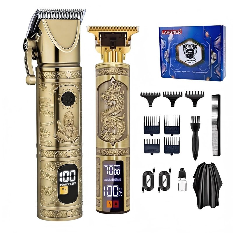 Hair Clippers for Men Professional, Beard Trimmer Kits & Sets, Cordless Mens Hair Trimmer, Electric Shavers, Haircutting Machine with LED Display (Bronze-2in1)