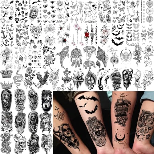 Toneoldshu Flower Butterfly Half Arm Sleeve Temporary Tattoos 71 Sheets for Women & Adults
