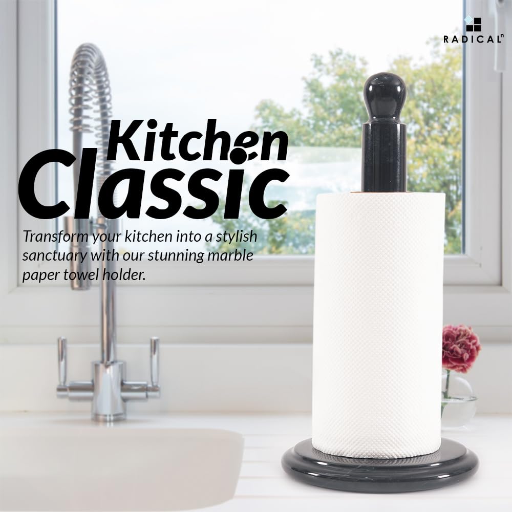 Radicaln Black Marble Paper Towel Holder Countertop – 12.5 Inch Towel Stand for Bathroom & Kitchen, Premium Handmade Countertop Towel Holder, Elegant & Durable Design