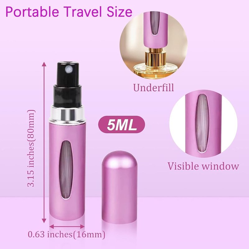 Refillable Travel Perfume Bottle - Mini Portable Atomizer with Refill Pump | 5ml, 6 Pack for Easy Travel