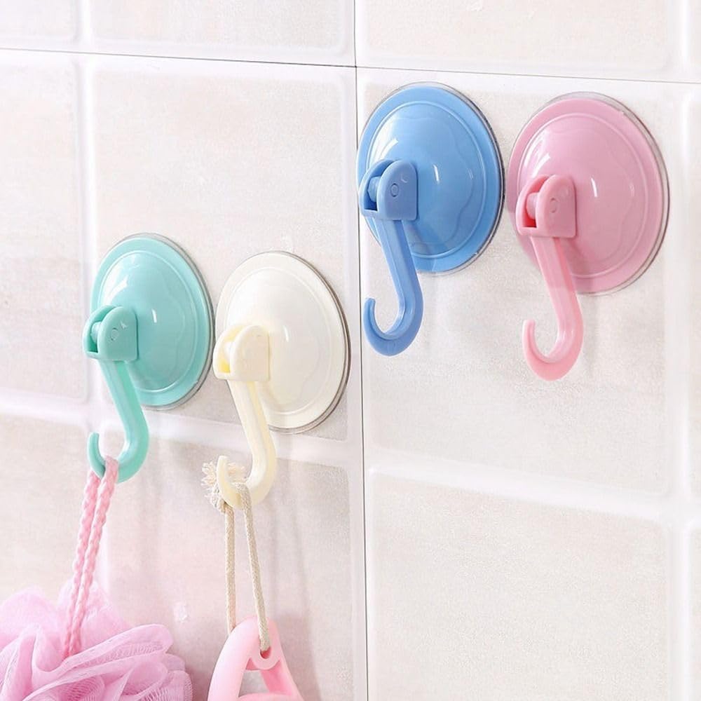 Clothe Hangers Self Adhesive Portable Punch-Free Vacuum Suction Cup Hook Multifunctional Round Towel Racks (White)