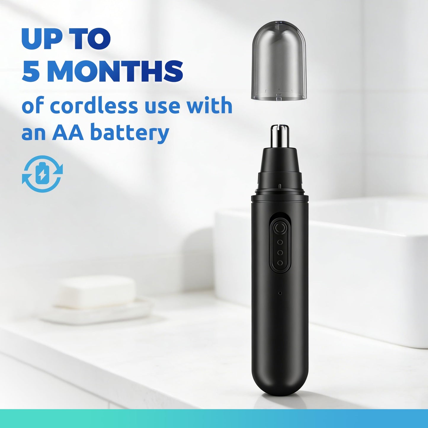 Lysandra Nose Hair Trimmer for Men: Painless Ear Hair Trimmer with 5 Month Battery Life – Electric Nose Hair Remover Featuring an Easy to Clean Detachable Head, Black