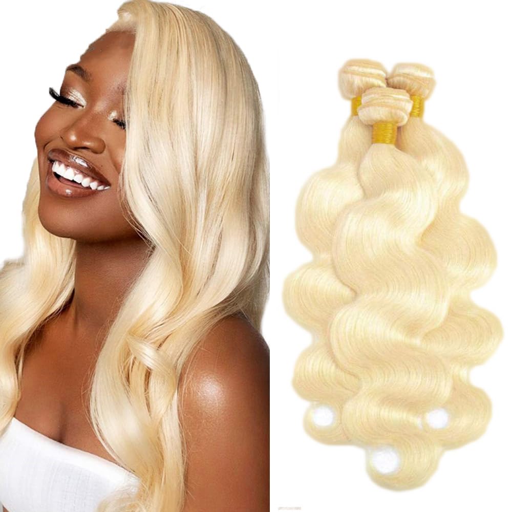 #613 Blonde Bundles Human Hair Honey Blonde Body Wave Bundles 16 18 20 Inch Unprocessed Brazilian Virgin Hair 3 Bundle Deals Quick Weave Hair Extensions 50 Gram Per Bundle For Woman