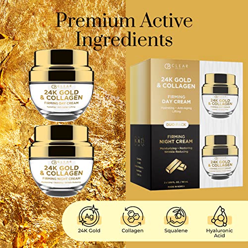 Clear Beauty 24K Gold & Collagen Face Moisturizer - Anti-Aging Duo Pack