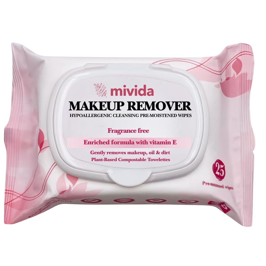 Hypoallergenic Makeup Remover Wipes - 200 Count Bulk Pack | Vitamin E, Fragrance-Free & Alcohol-Free for Sensitive Skin