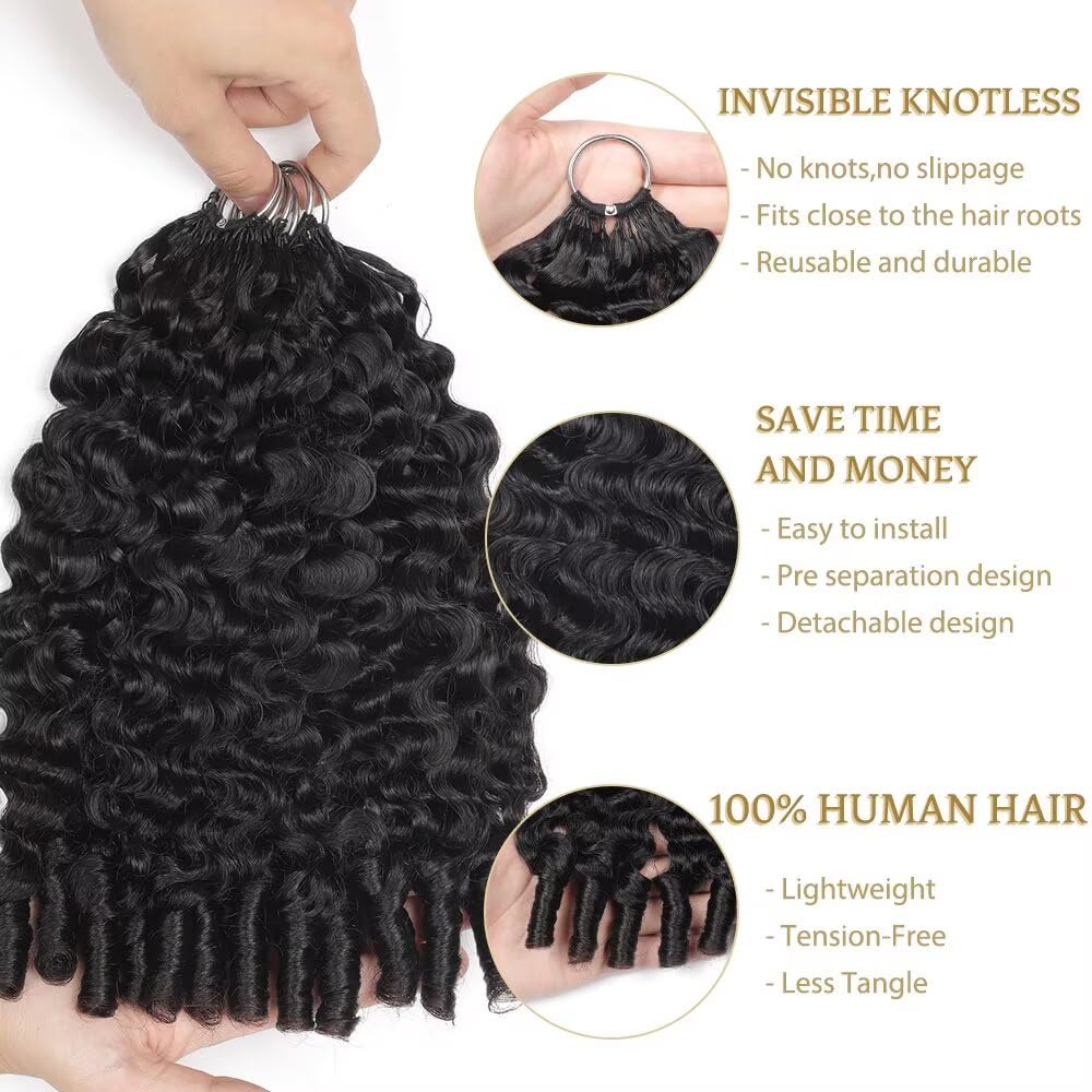 Human Crochet Hair for Black Women 18 Inch 150g Burmese Curly Human Hair Crochet Bundles Lightweight Pre-Separated Feather Crochet Human Hair Invisible Miracle Knots Hair Extensions Natural Black