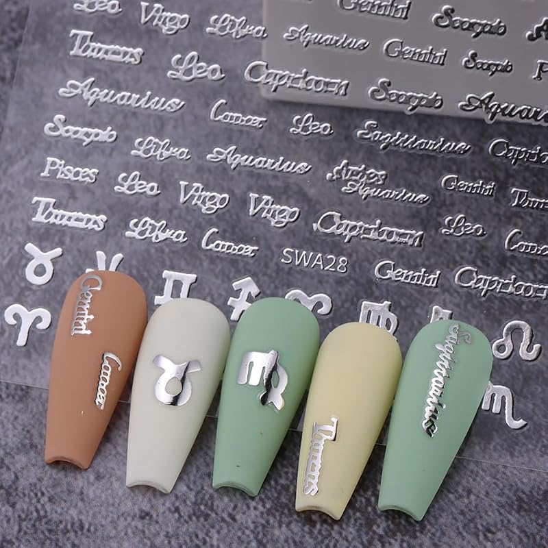 6 Sheets Zodiac Nail Art Stickers - Self-Adhesive Letter Decals