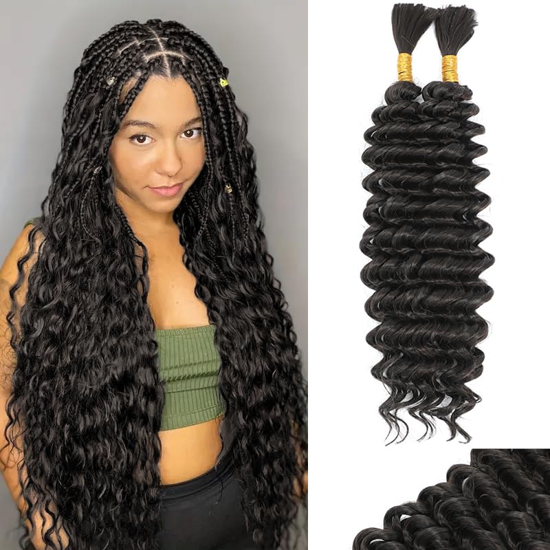 Jinhui 18-Inch Deep Wave Boho Braiding Hair, Synthetic Blend Bulk Extensions