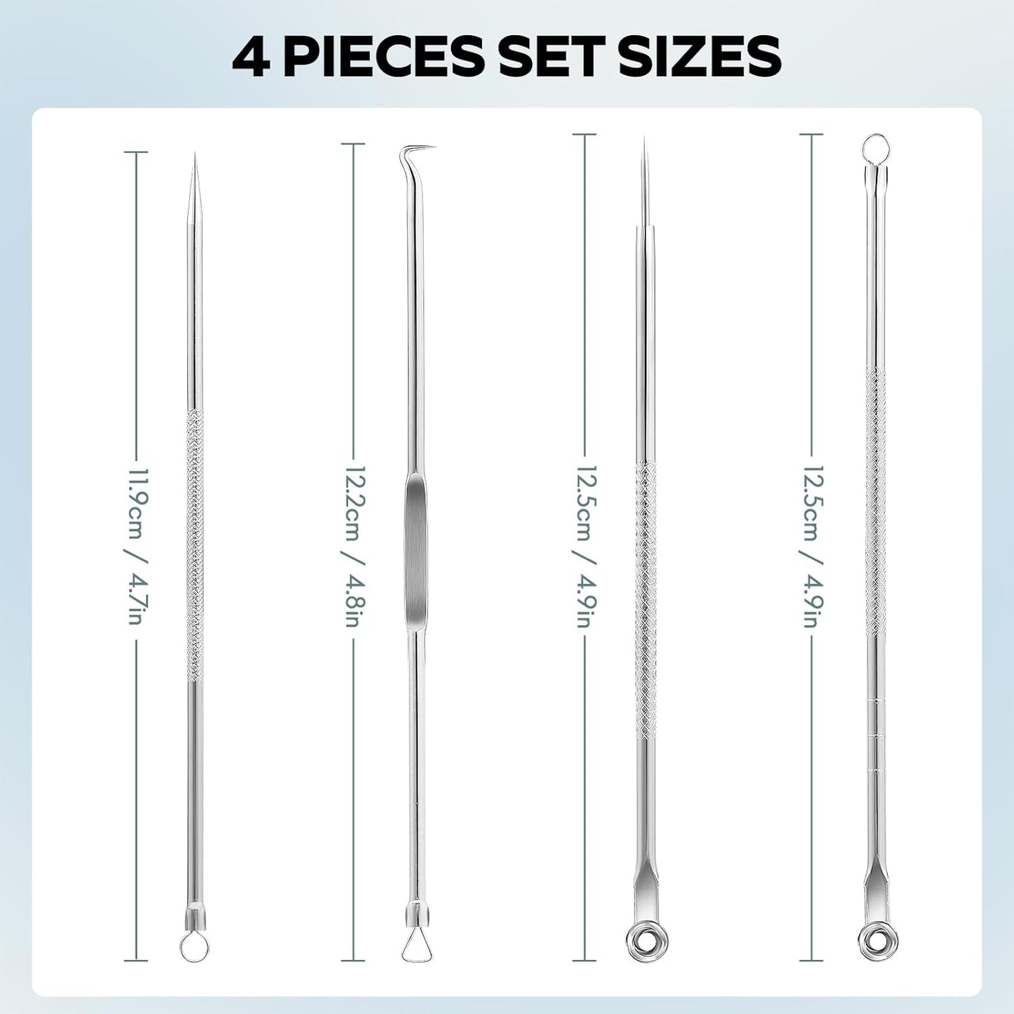 Blackhead Remover Tool Kit - Stainless Comedone Extractor for Acne & Pimples | 4-Piece Silver Set