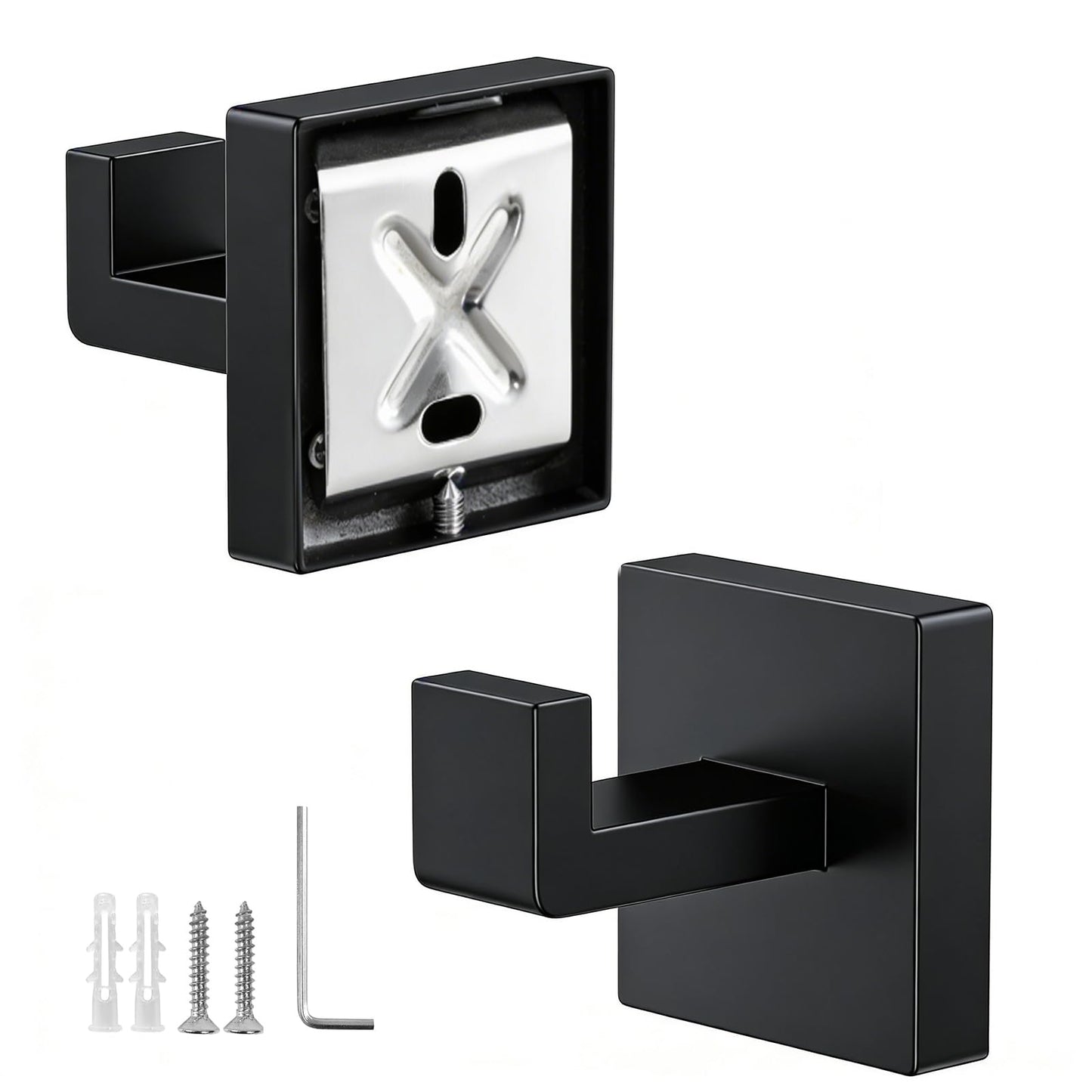Linhutrunk Black Towel Hooks for Bathrooms, 2 Pack SUS304 Stainless Steel Rustproof Wall Mounted Bathroom Hooks, Heavy Duty Robe Hook Modern Toalleros para Baños Modernos for Towels, Coats & Kitchen