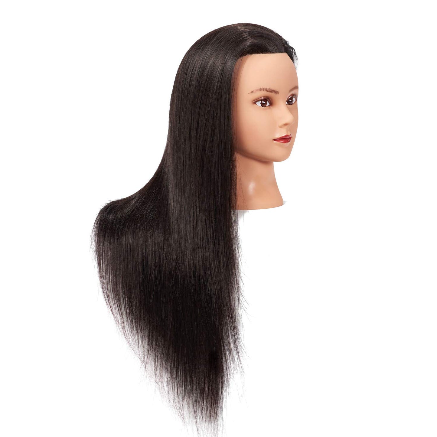 Training Head - 26"-28" Long Hair Mannequin for Cosmetology | Synthetic Fiber Hairdressing Manikin with Clamp Stand (Black)