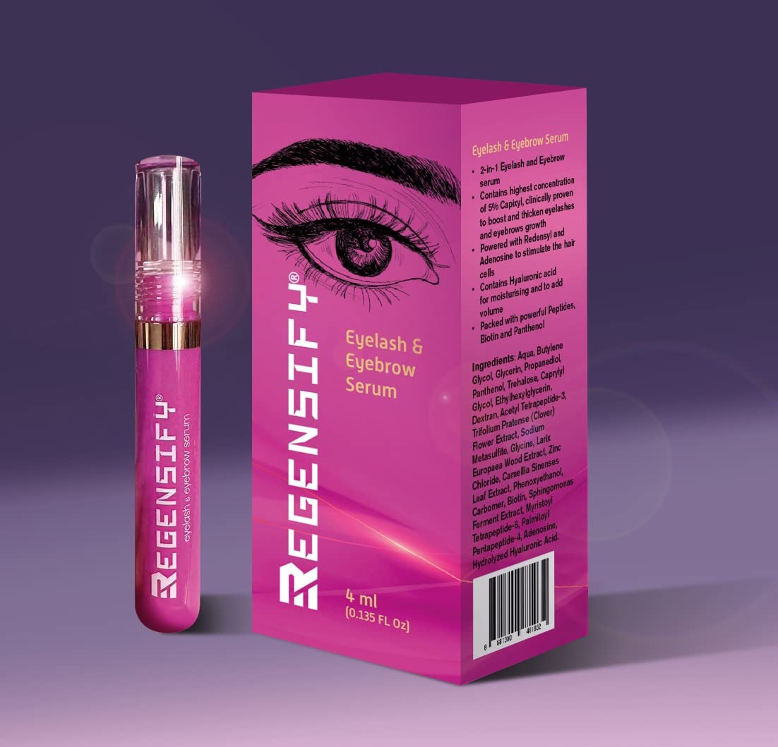 REGENSIFY Eyelash and Eyebrow Growth Serum 4 ml (0.135 FL Oz) [Capixyl 5%, Redensyl, Adenosine, Biotin, Panthenol, Hyaluronic Acid, Peptides] - Promotes voluminous Lashes and Brows