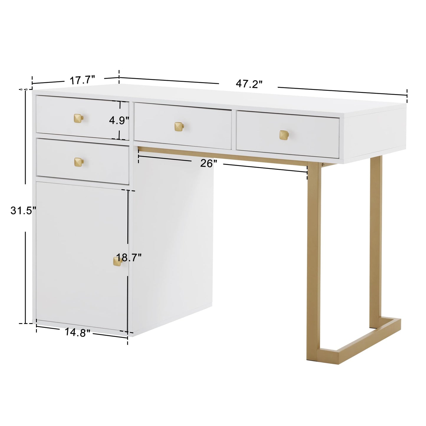 BarberPub Beauty Manicure Table with Storage Drawers, Nail Salon Desk for Nail Tech, Makeup Station with Round Handles, Beauty Equipment with Display Open Space 2990 (White&Golden)