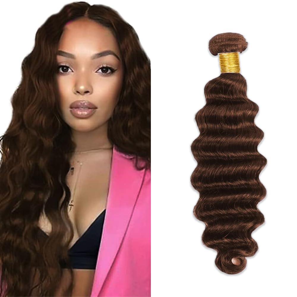 #4 Brown Bundles Human Hair Deep Wave Bundles 34 Inch Chocolate Deep Wave Bundles Unprocessed Brazilian Virgin Hair 1 Bundle 50 Gram Per Bundle Deals Quick Weave Hair Extensions For Woman