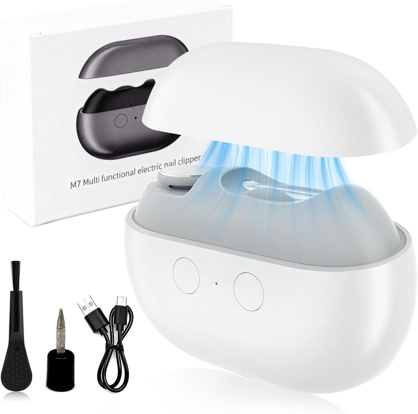 Electric Nail Clipper - 3-in-1 Automatic Trimmer for Seniors & Adults | LED Light & Nail Scraps Storage (White)