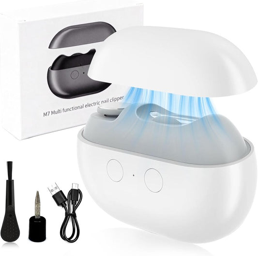 Electric Nail Clipper - 3-in-1 Automatic Trimmer for Seniors & Adults | LED Light & Nail Scraps Storage (White)