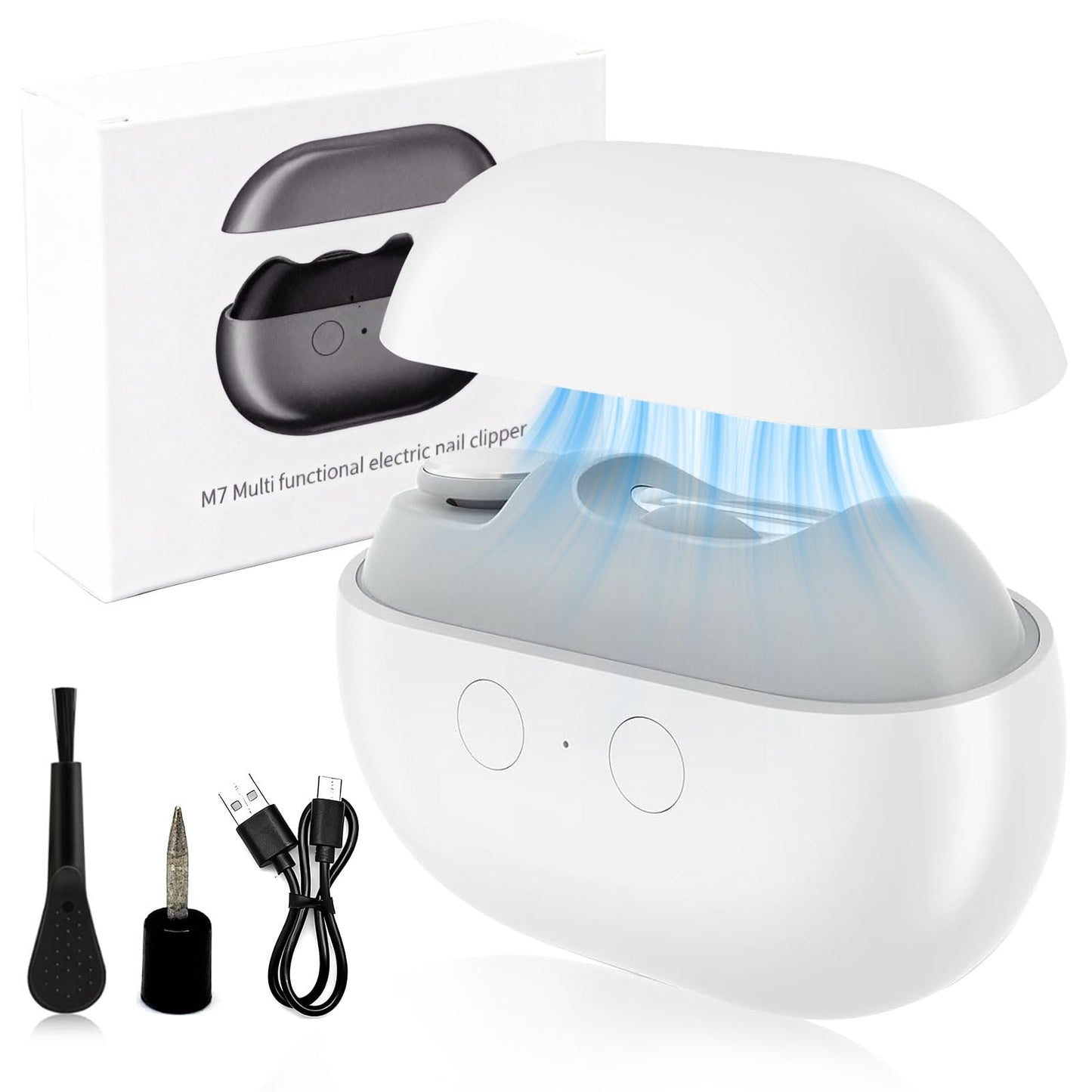 Electric Nail Clipper, Electric Nail Clippers for Seniors & Adults, Baby Electric Nail Trimmer with LED Light & Nail Scraps Storage, 3-in-1 Automatic Nail Clipper for Toenails & Fingernails (White)