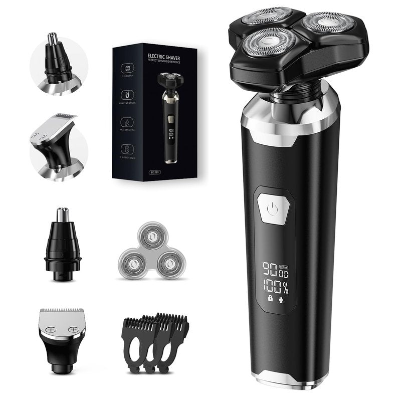 Electric Razor for Men: Wet/Dry Electric Shaver with 4D Flexible Floating Technology, Low Noise High-Torque Motor, 3-in-1 Cordless Shaver for Beard/Nose/Sideburns