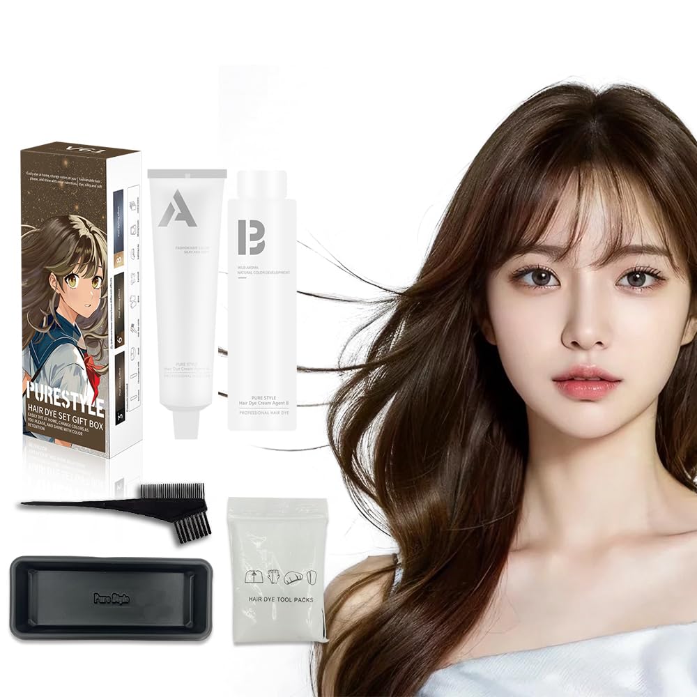Permanent Light Ash Brown Hair Dye Cream Kit - Ammonia-Free Nourishing Formula | Complete Home Use Set 3.4 fl oz