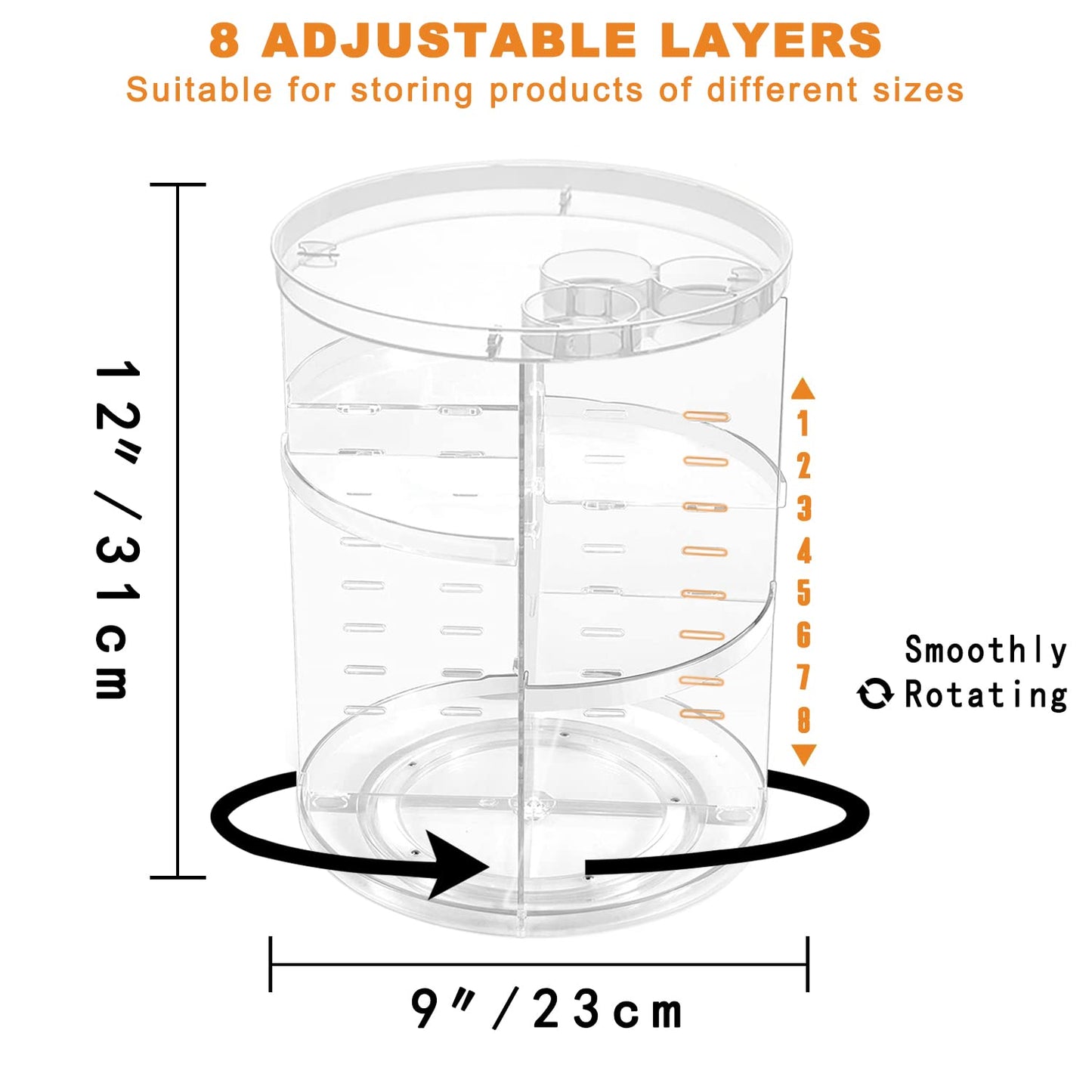 Rotating Makeup Organizer - DIY 8-Layer Spinning Skincare Storage | Multi-Function Cosmetic Display Case with Brush Holder & Perfume Tray