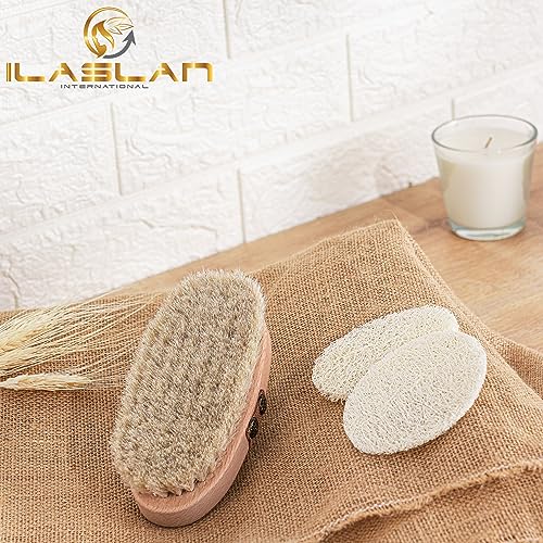 Dry Body Brush for Lymphatic Drainage & Cellulite Reduction with Natural Horse Hair & Facial Loofah Pads