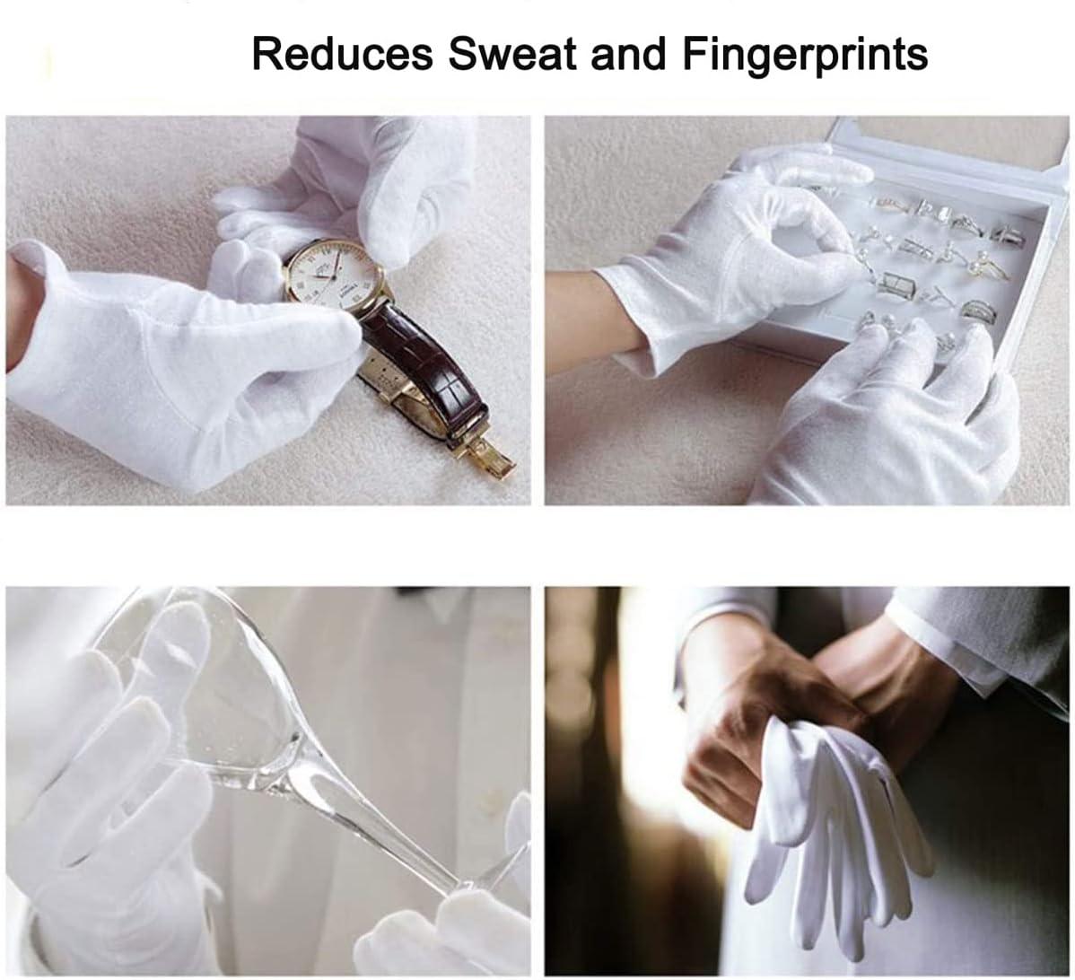 White Cotton Gloves for Eczema Relief - Breathable Moisturizing Spa Liners | Soft Stretchy Fit for Men & Women, Sizes S-M-L
