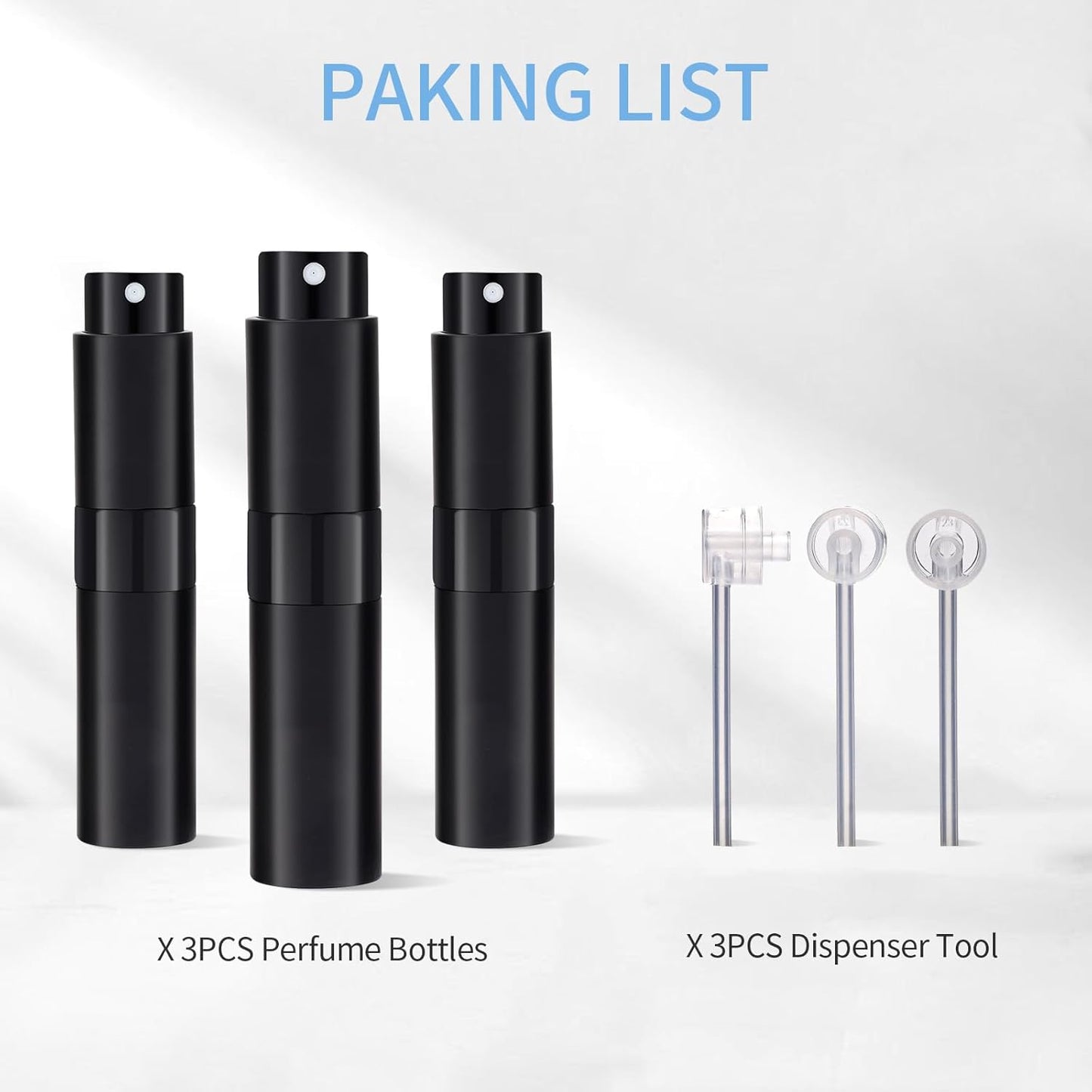 Travel Cologne Bottle Set - 3Pcs 8ml Refillable Perfume Atomizer | Mini Black Sprayer