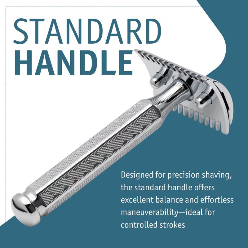 MERKUR 41C Double Edge Safety Razor, Open Tooth Comb, Three-Piece Design, Standard Handle, Bright Chrome Finish, Made in Germany