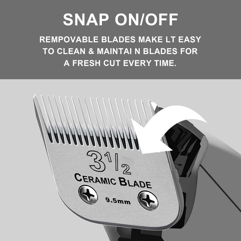 HONGNAL Size3-1/2 Professional Detachable Replacement Ceramic Blades Set,Compatible with Andis AGC,BDC,BGC,MBG Series,Oster Classic 76/Star-Teq/Power-Teq Clippers，Cut Length 3/8-Inch(9.5mm)