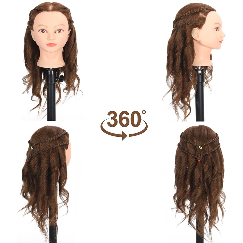 ZOMOI Mannequin Head with 100% Real Human Hair, Cosmetology Mannequin Doll Head for Styling Hairdresser Practice Training Head (Brown)