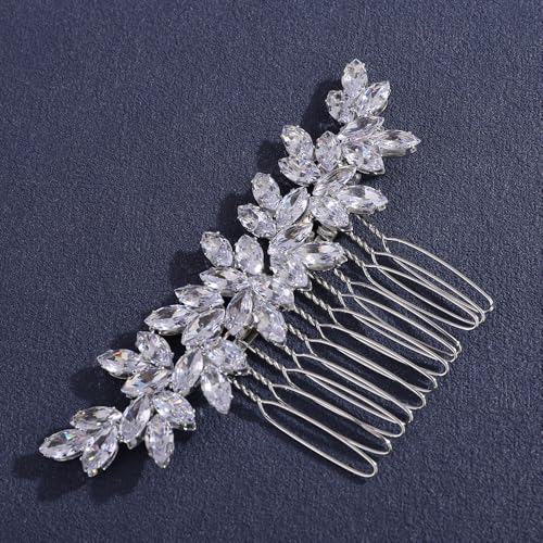 Silver Wedding Hair Comb Bridal Headpiece Rhinestone Side Hair Accessory