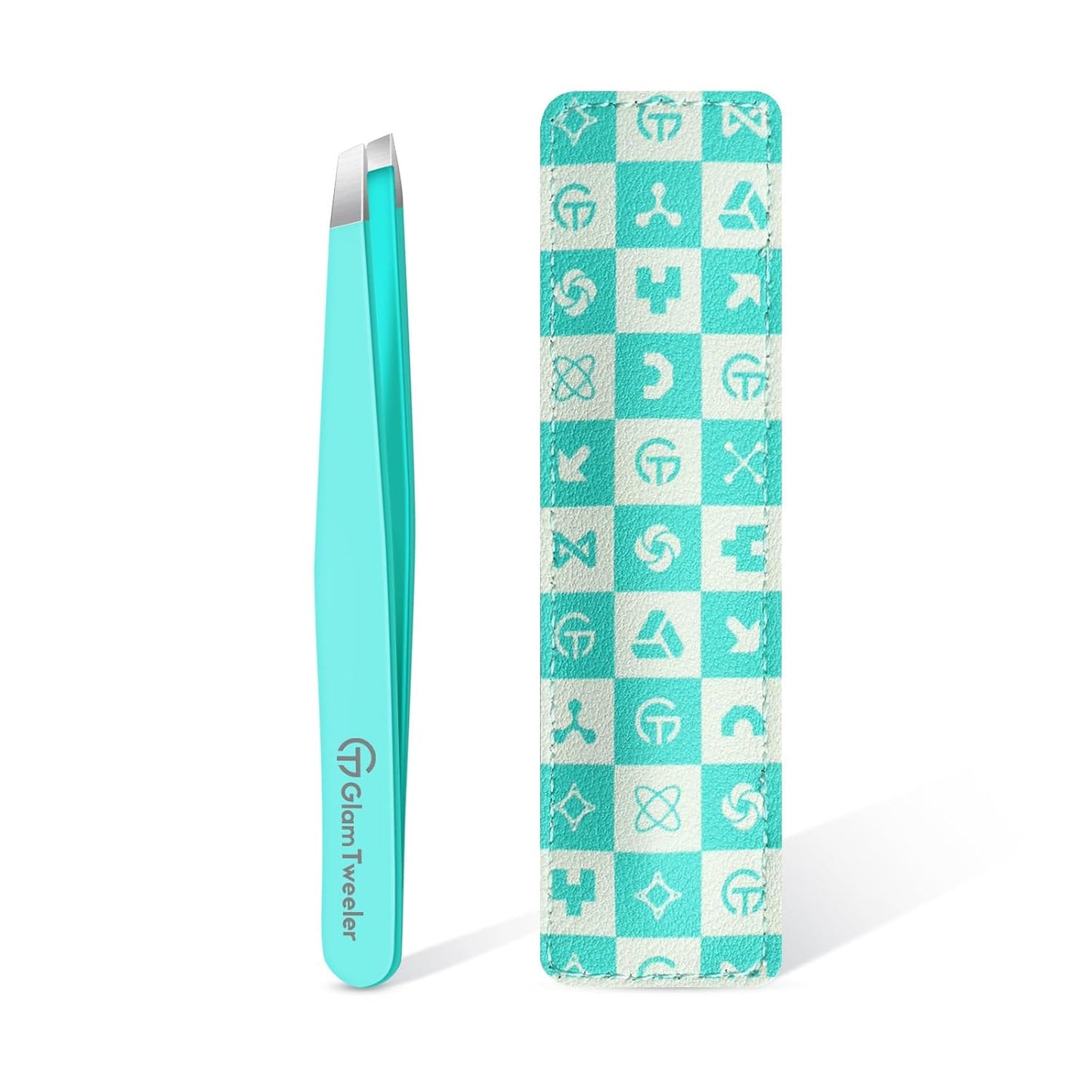 Expert Slant Tip Tweezers - Precision Stainless Steel for Eyebrow & Facial Hair Removal | Includes Leather Case (Silver)