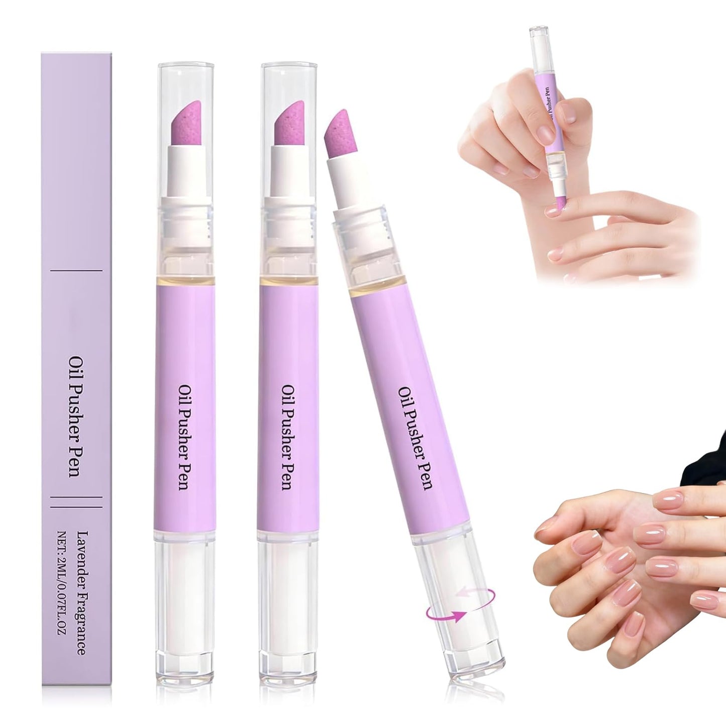 3 PCS 2-in-1 Cuticle Oil Pusher Pen,Nail Care Pen Applicator, Gentle Cuticle Remover,for Dry & Damaged Nails, Moisturize Strengthen Brighten