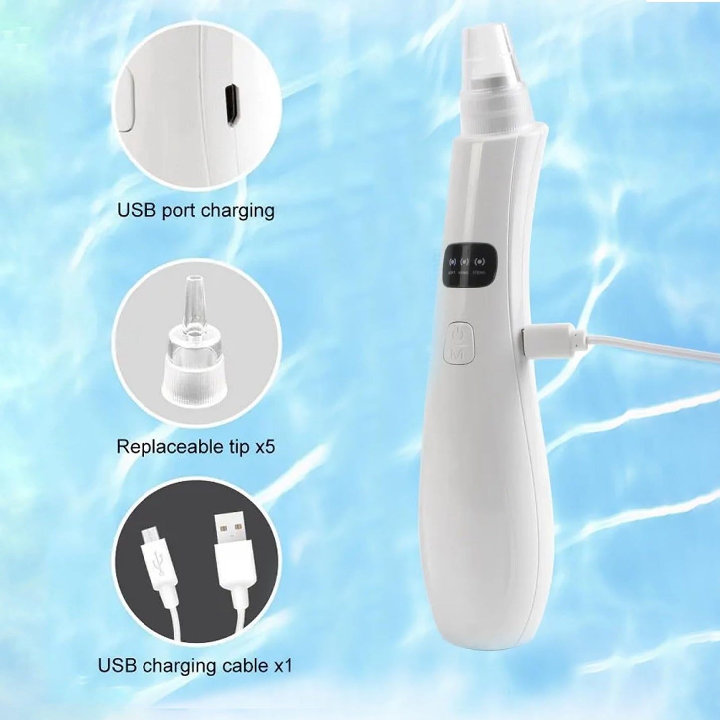Blackhead Extractor Rechargeable USB Port Blackhead Remover 3 Speeds Control Pore Vacuum with 5 Probes Pore Extractor Portable Pimple for Women and Men White|Beauty Instrument