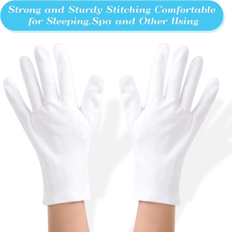 XL White Cotton Gloves for Dry Hand Moisturizing | 6 Pairs for Eczema Care & Jewelry Inspection