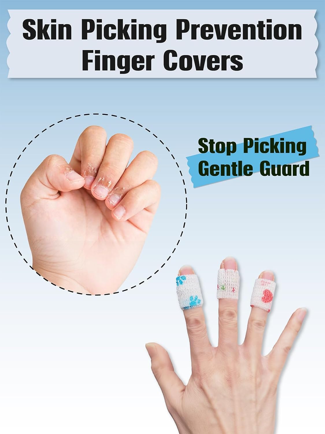 Skin Picking Prevention Finger Covers - Self-Adhesive Anti-Picking Caps for Dermatillomania | Flexible Comfort & Cuticle Protection