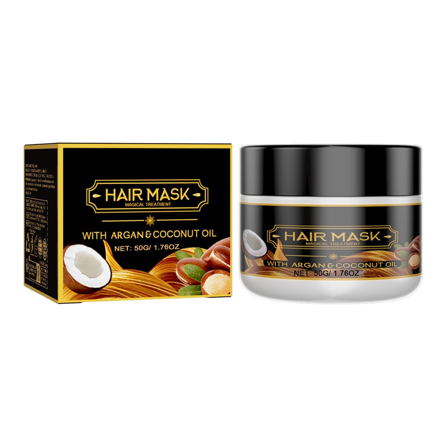 Hair Mask with Argan and Coconut Oil, Deep Repair Treatment for Damaged Hair, Nourishing Conditioner for Shiny Soft Hair, 50g/1.76oz
