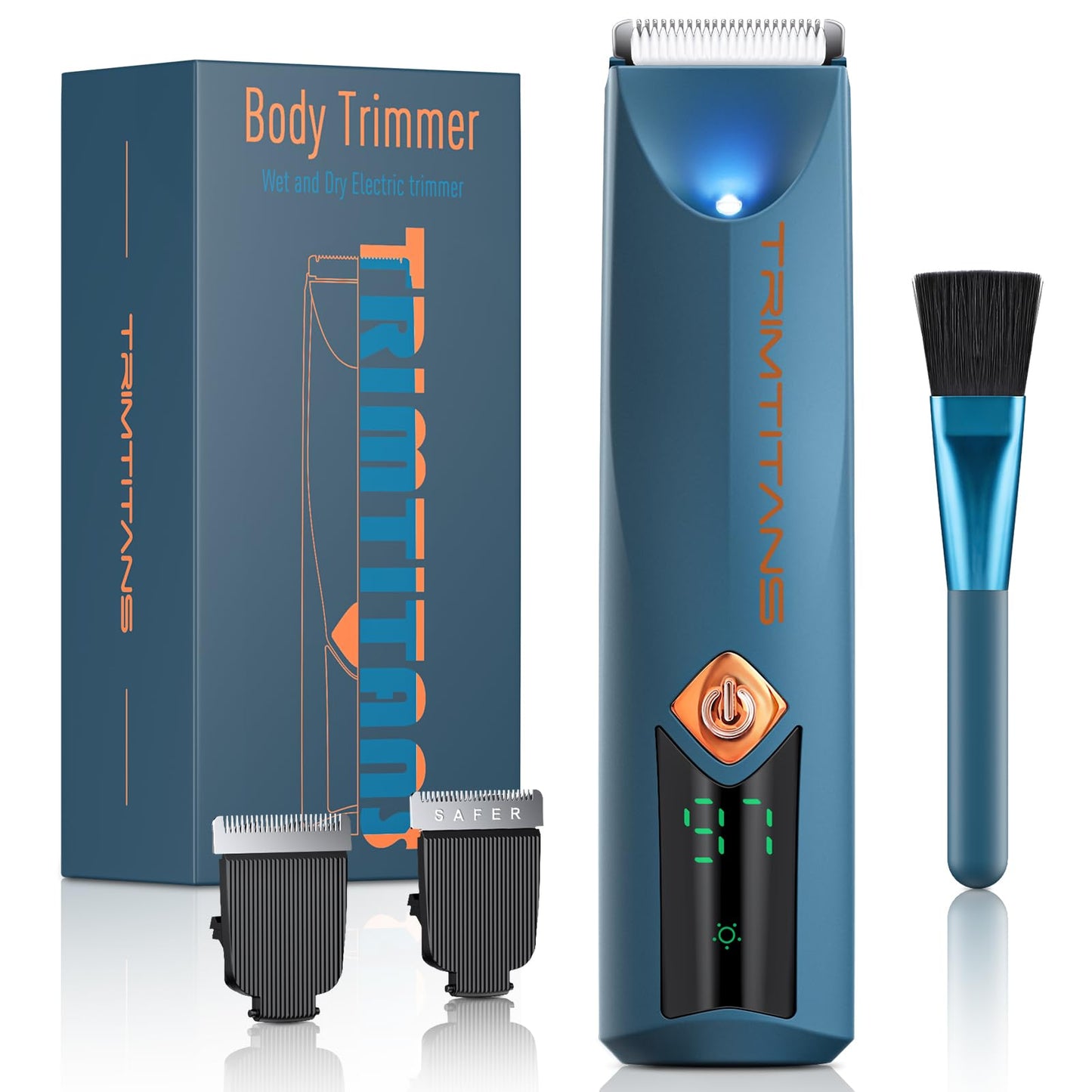 TRIMTITANS Body Hair Trimmer for Men, 2-in-1 Groin Hair Trimmer & Body Groomer Ball Shaver Electric Razor for Men Pubic Hair with 2 Replaceable Ceramic Blades, Gifts for Husband Guys Him