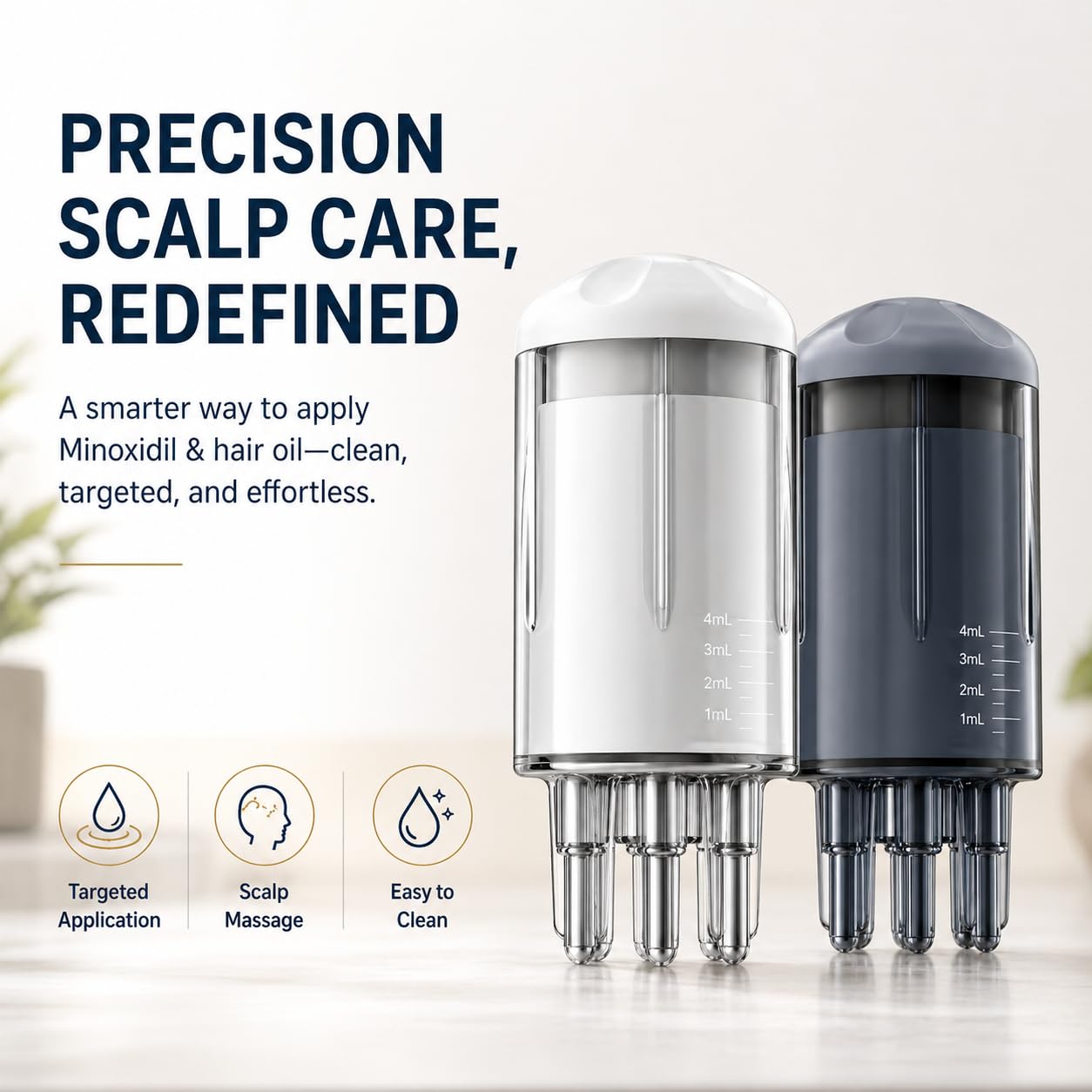 KLXXUJK Minoxidil Applicator, 2 Pack Scalp Applicator Comb with Cleaning Brush and Dropper, Rollerball Hair Oil Dispenser Bottle for Precise Root Targeted, Quick Effortless Scalp Brush Tool