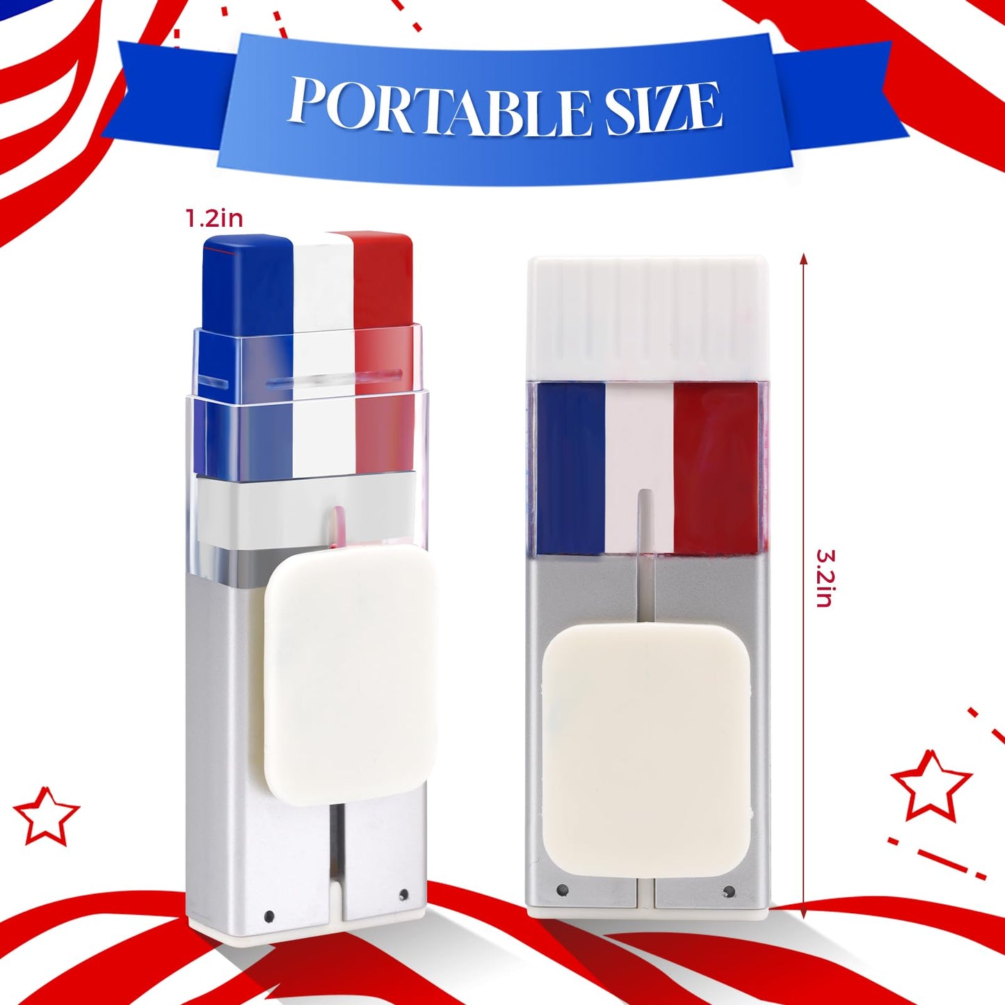 2PCS Red White and Blue Face Paint, Sweatproof & Long-Lasting Fourth of July Accessories for Women, Eye-Black Stick Baseball Softball Sports Makeup, 4th of July USA Accessories for Independence Day