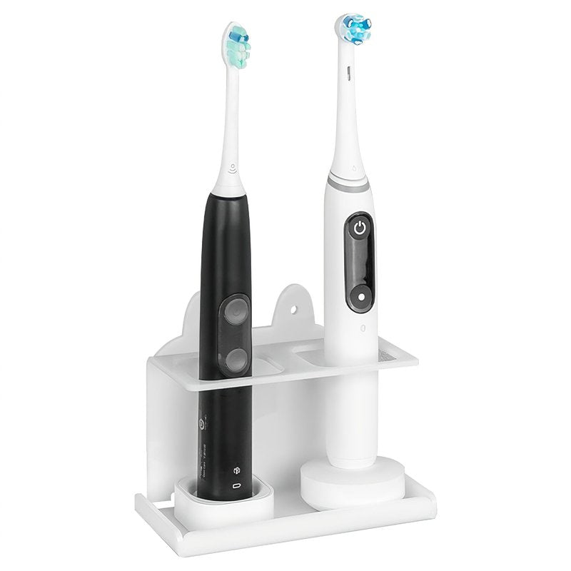 Electric Toothbrush Holder Wall Mounted, Electric Toothbrush Cord Organizer Holds 2 Chargers, Self Adhesive Electric Toothbrush Stand for Bathroom, Medicine Cabinet, Dorm(White)